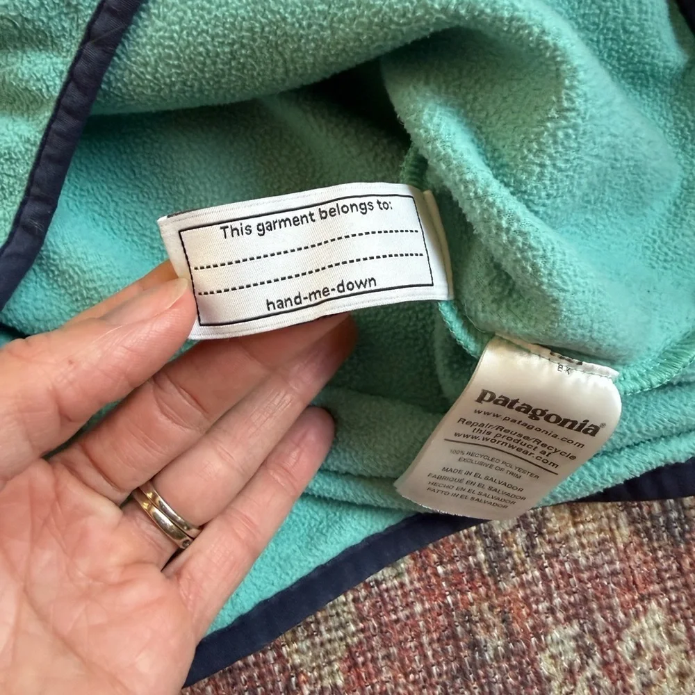 Patagonia kids L14 Teal Fleece Pullover with Navy Trim